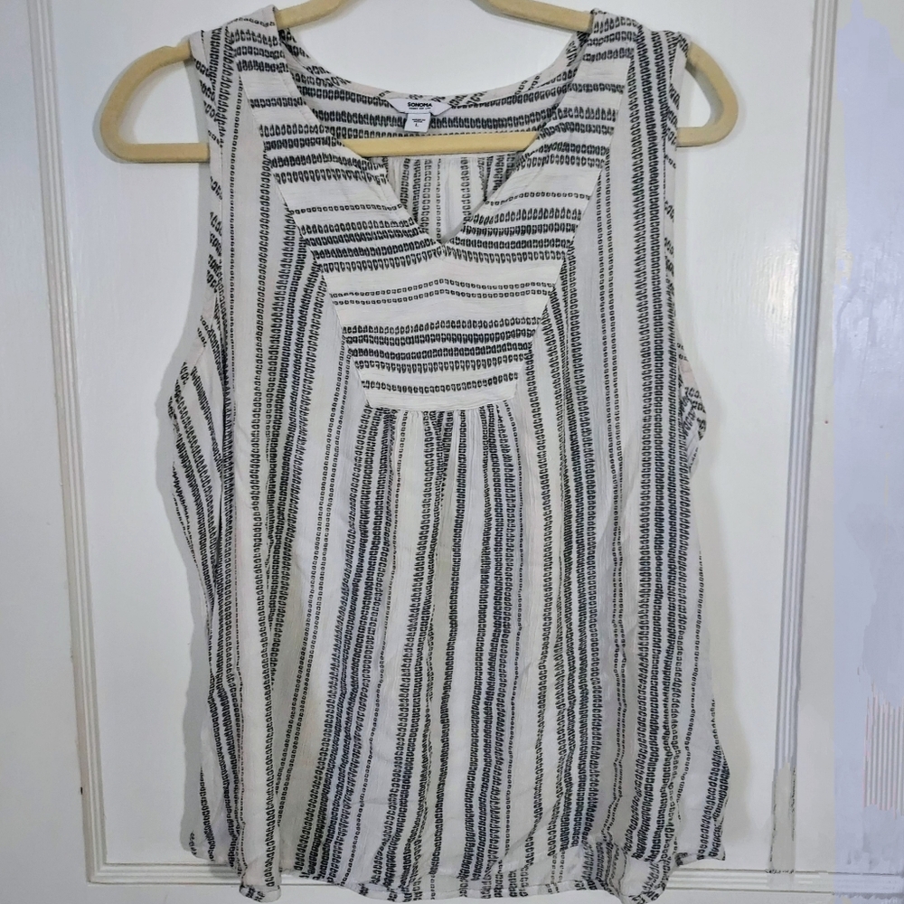 Sonoma Striped Western Linen Sleeveless Blouse Large